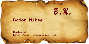 Bodor Miksa névjegykártya